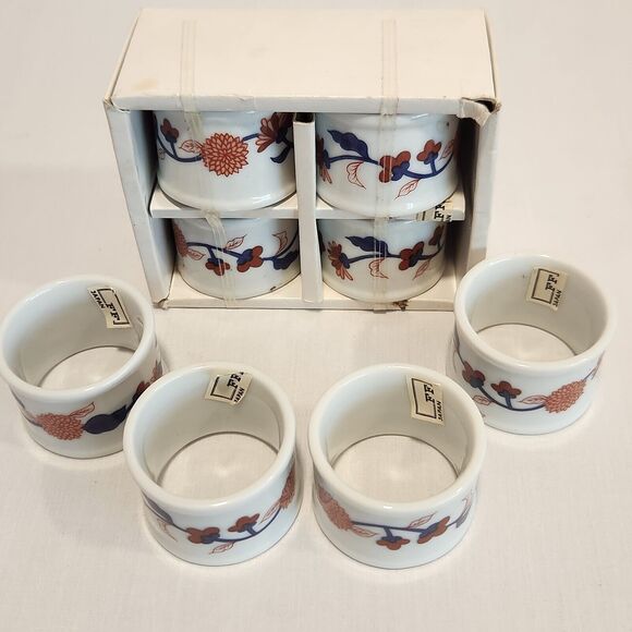 NOS Fitz & Floyd Mandarin Garden Napkin Rings Floral Set Of 8 - Picture 4 of 6